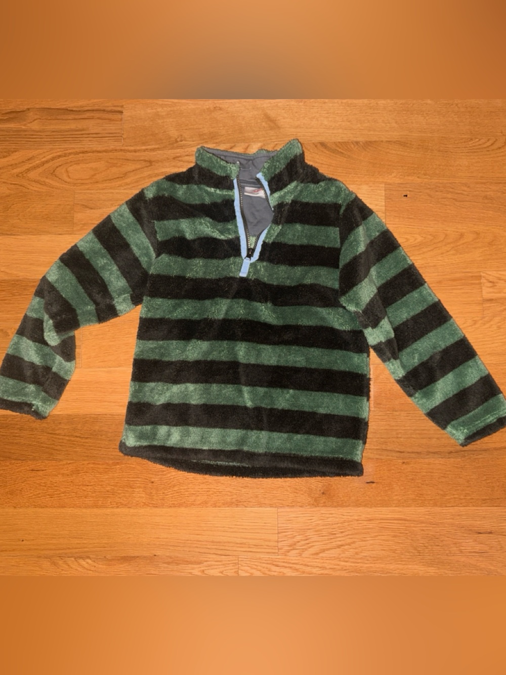 Hanna Andersson Green and Navy Striped Fleece Half-Zip